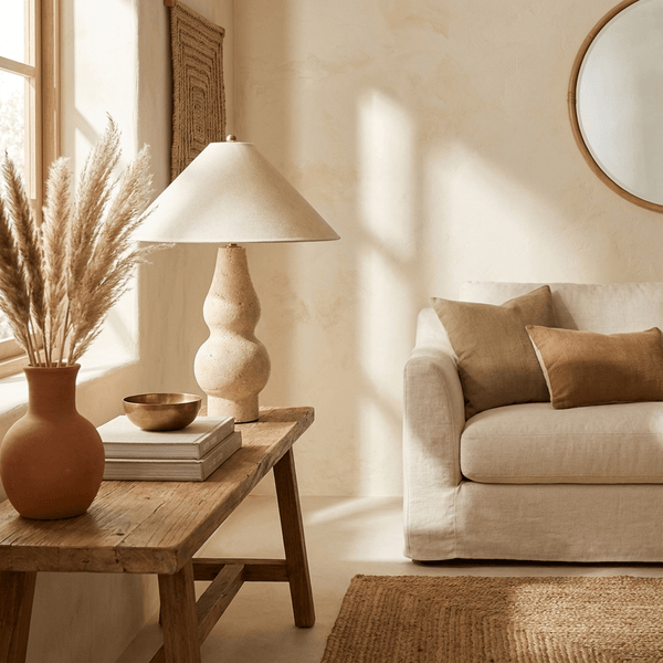 yellow travertine double gourd table lamp