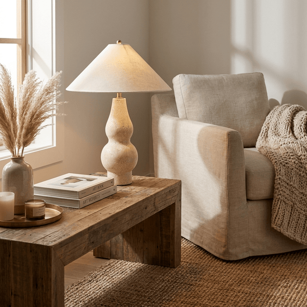 yellow travertine double gourd table lamp