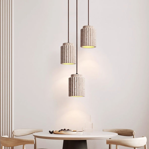 yellow travertine fluted stone pendant light