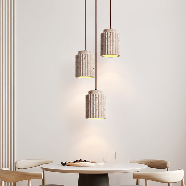yellow travertine fluted stone pendant light