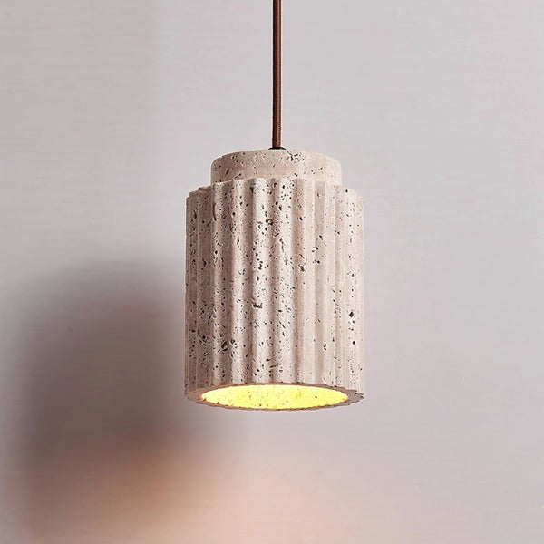yellow travertine fluted stone pendant light