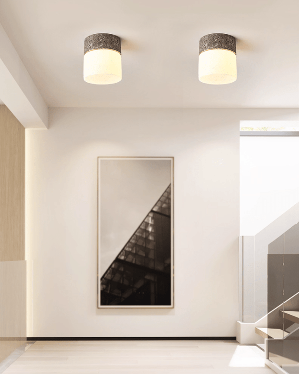 yellow travertine frosted glass flush mount ceiling light 2