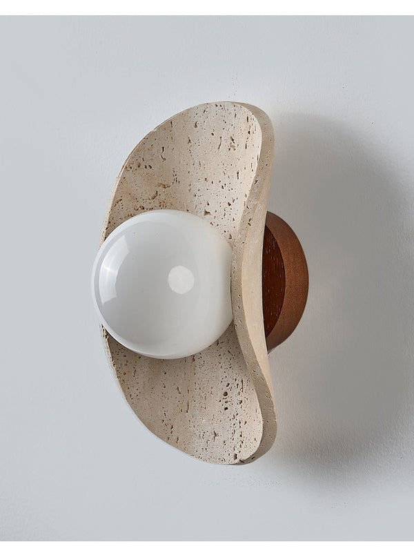 yellow travertine frosted glass globe wall sconce