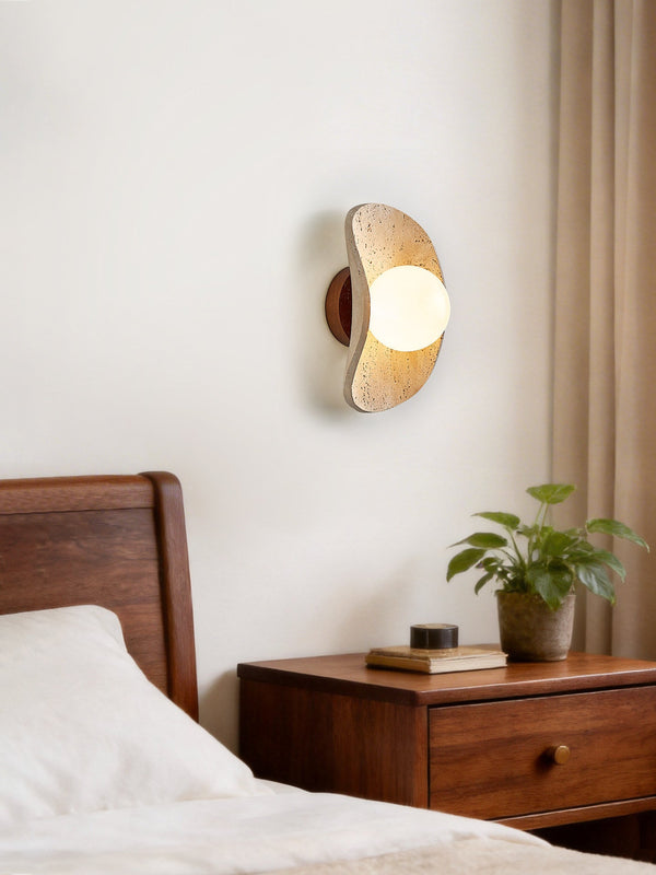 yellow travertine frosted glass globe wall sconce
