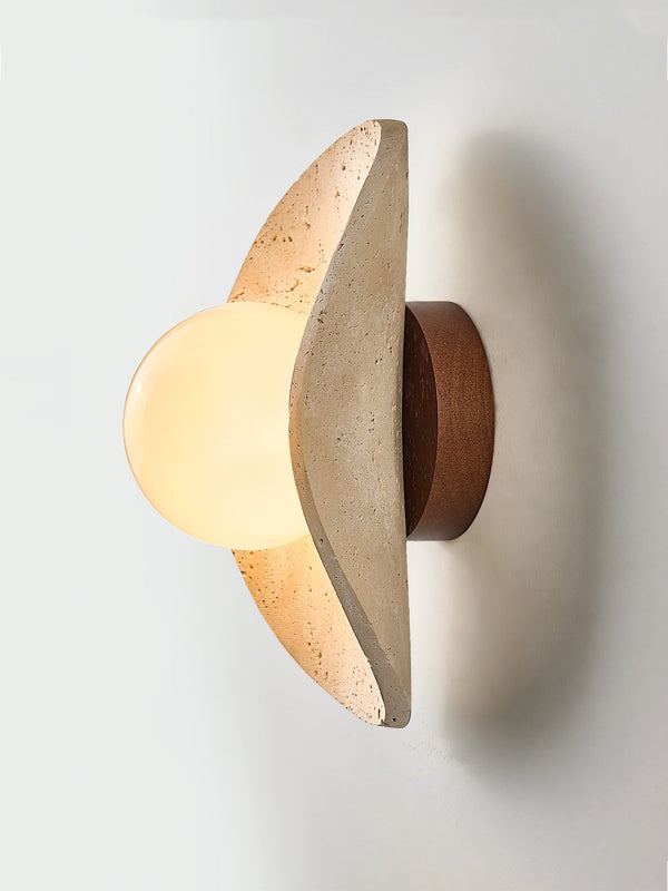 yellow travertine frosted glass globe wall sconce