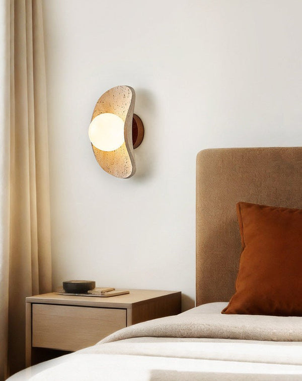 yellow travertine frosted glass globe wall sconce