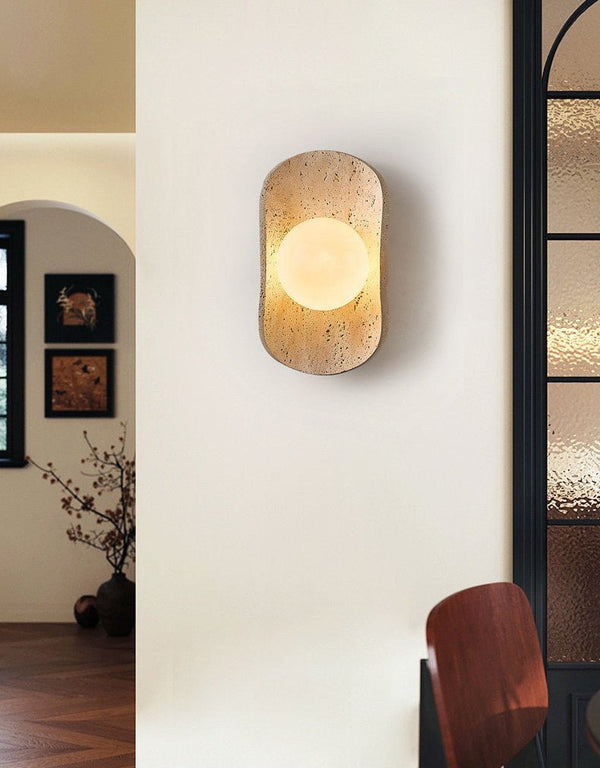 yellow travertine frosted glass globe wall sconce