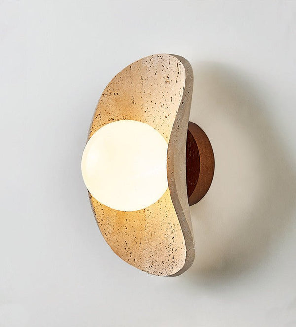 yellow travertine frosted glass globe wall sconce