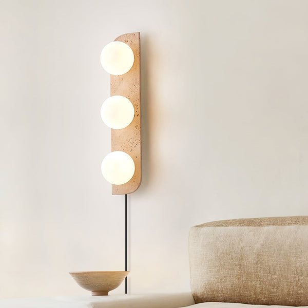 yellow travertine glass globe plug in wall sconce