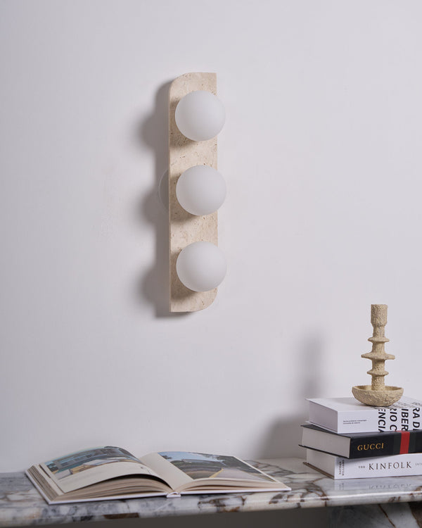 yellow travertine glass globe plug in wall sconce