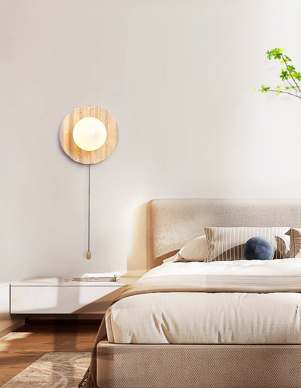 yellow travertine glass sphere wall sconce