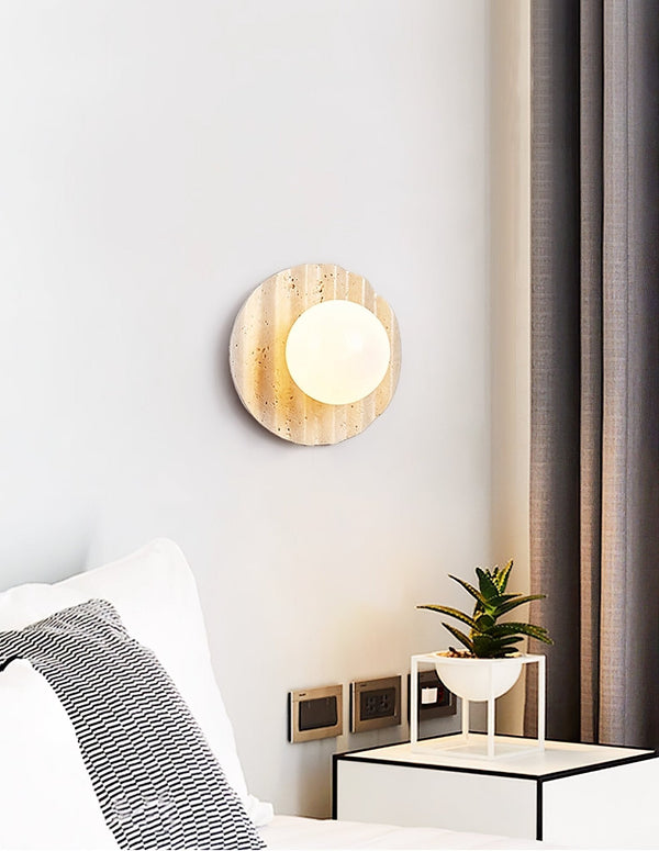 yellow travertine glass sphere wall sconce
