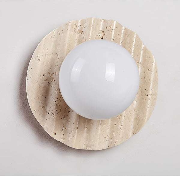 yellow travertine glass sphere wall sconce
