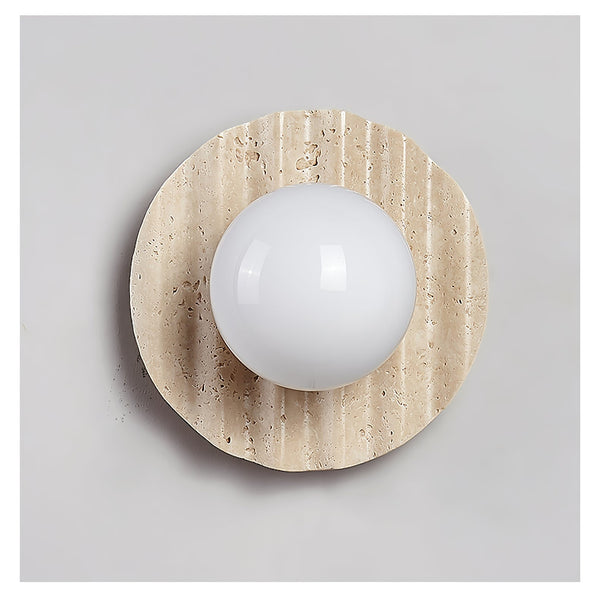 yellow travertine glass sphere wall sconce