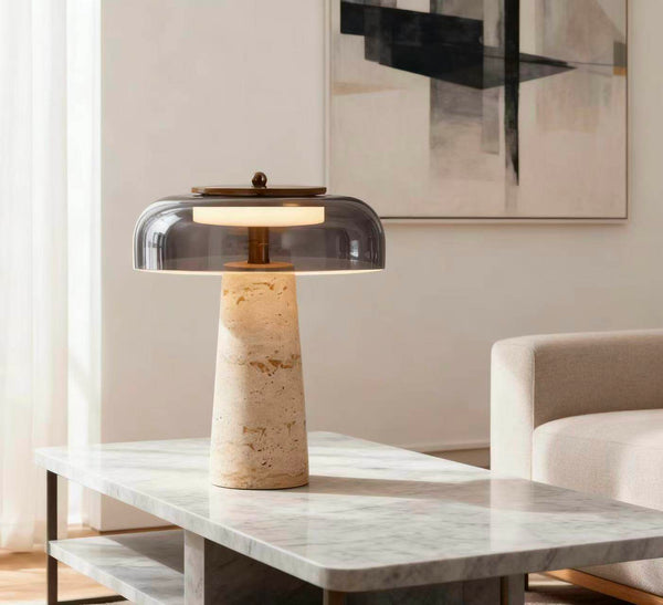 yellow travertine glass table lamp