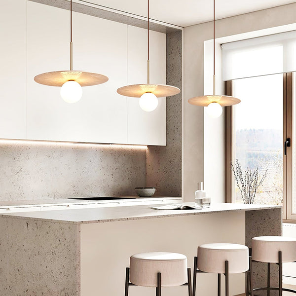yellow travertine gold pendant light