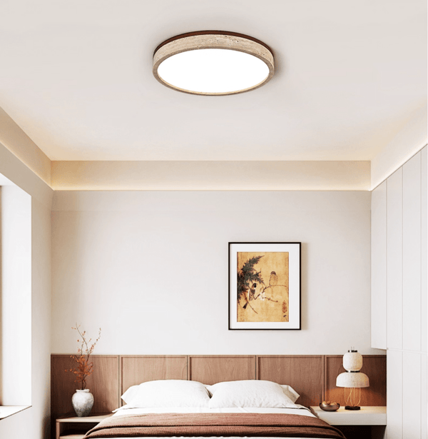 yellow travertine halo round led flush mount ceiling light