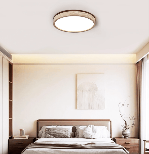 yellow travertine halo round led flush mount ceiling light