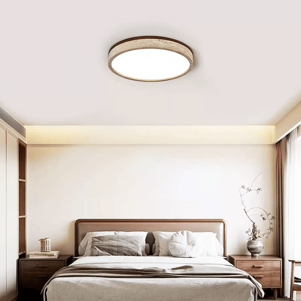 yellow travertine halo round led flush mount ceiling light