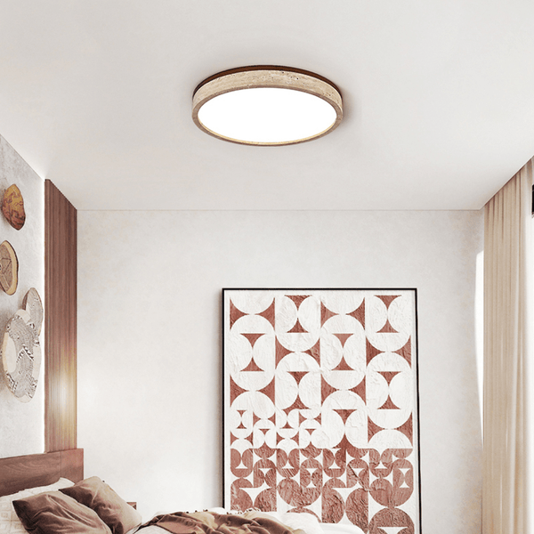 yellow travertine halo round led flush mount ceiling light