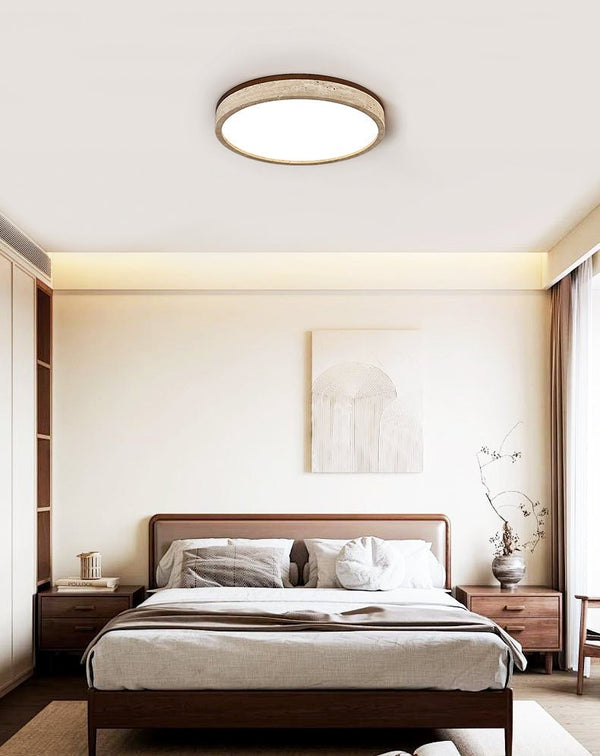 yellow travertine halo round led flush mount ceiling light