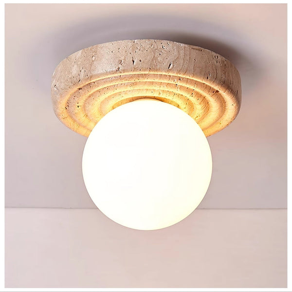 yellow travertine opal glass globe flush mount ceiling light