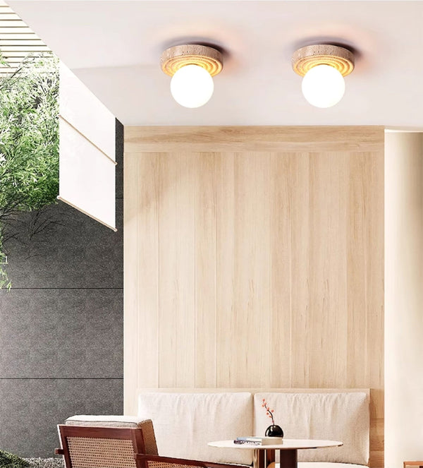 yellow travertine opal glass globe flush mount ceiling light