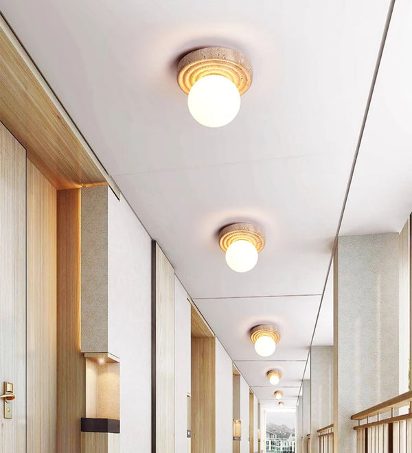 yellow travertine opal glass globe flush mount ceiling light