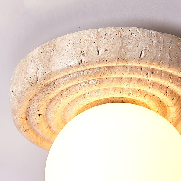 yellow travertine opal glass globe flush mount ceiling light