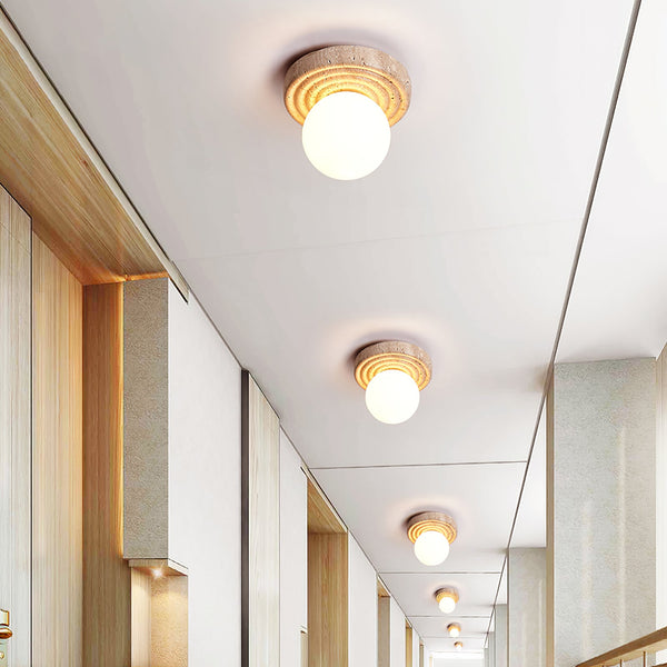 yellow travertine opal glass globe flush mount ceiling light