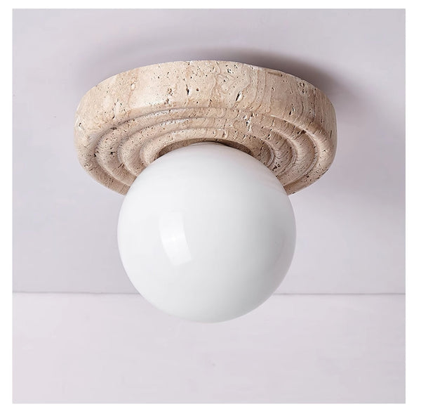 yellow travertine opal glass globe flush mount ceiling light