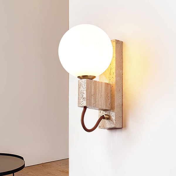 yellow travertine opal glass globe wall sconce 4
