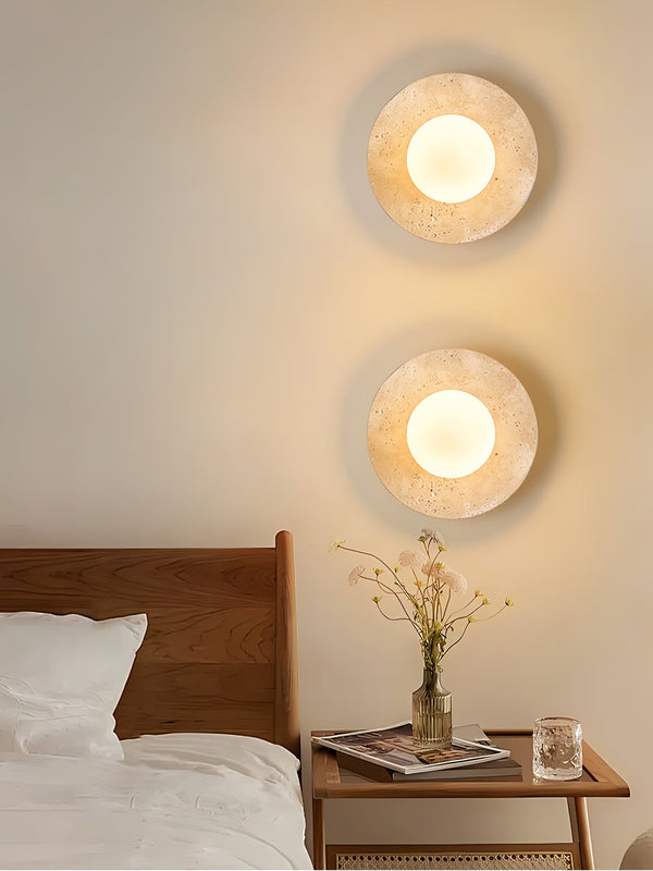 yellow travertine opal glass globe wall sconce 8
