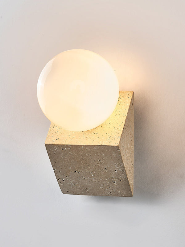 yellow travertine opal glass orb wall sconce