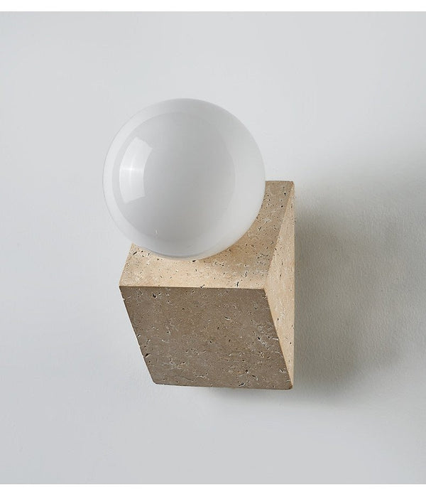yellow travertine opal glass orb wall sconce