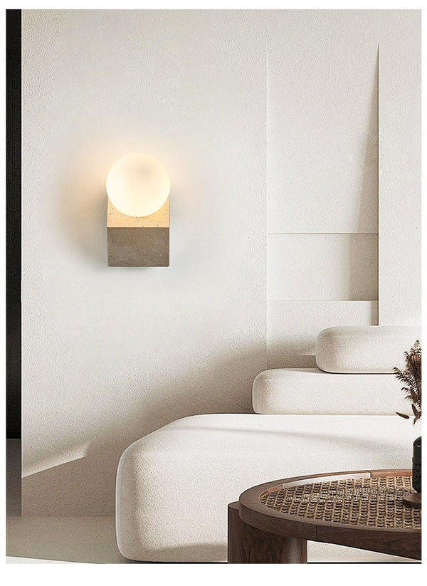yellow travertine opal glass orb wall sconce