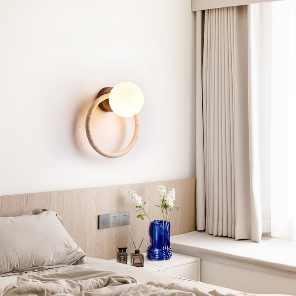 yellow travertine opaline glass globe wall sconce