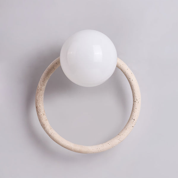 yellow travertine opaline glass globe wall sconce