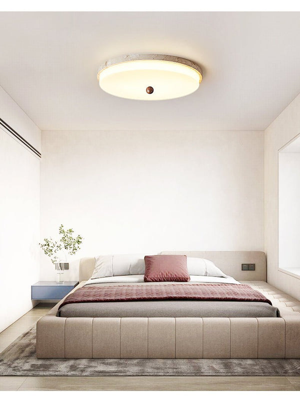 yellow travertine orb flush mount ceiling light