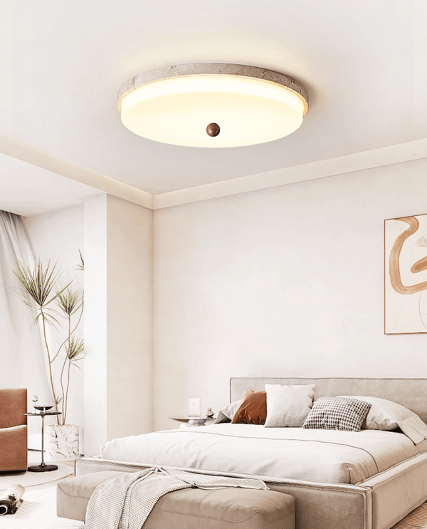 yellow travertine orb flush mount ceiling light