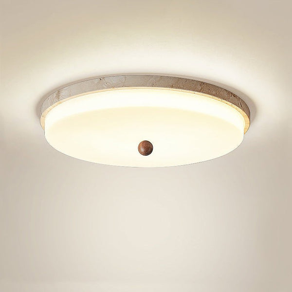 yellow travertine orb flush mount ceiling light
