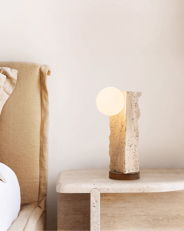 yellow travertine orb table lamp