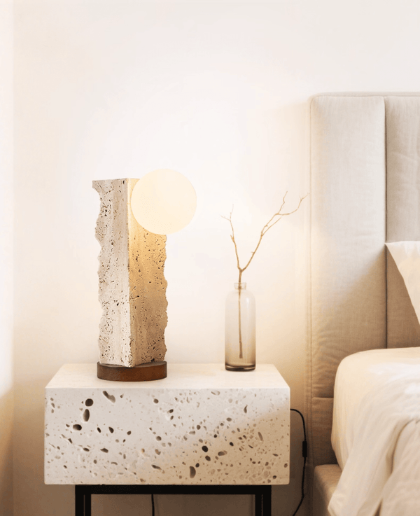 yellow travertine orb table lamp