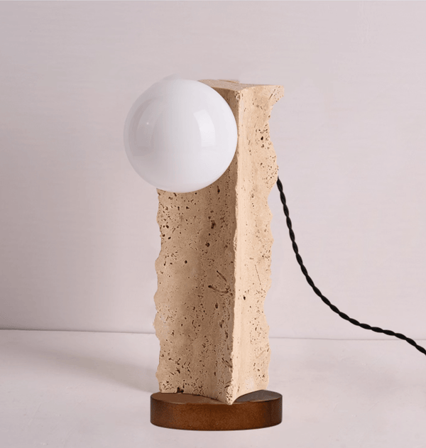 yellow travertine orb table lamp