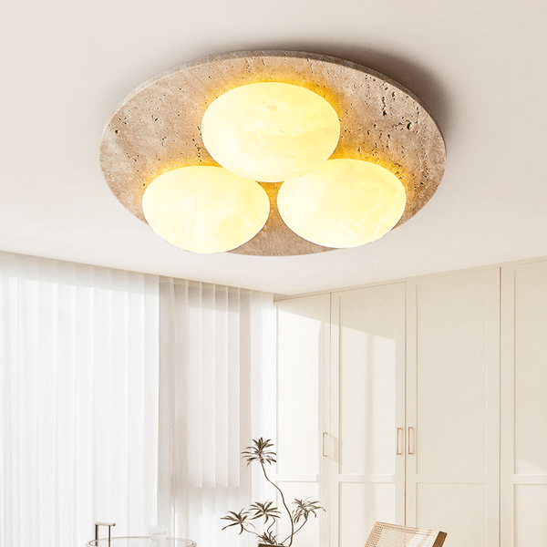 yellow travertine oval flush mount ceiling light