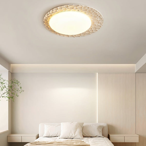 yellow travertine pebbled flush mount ceiling light