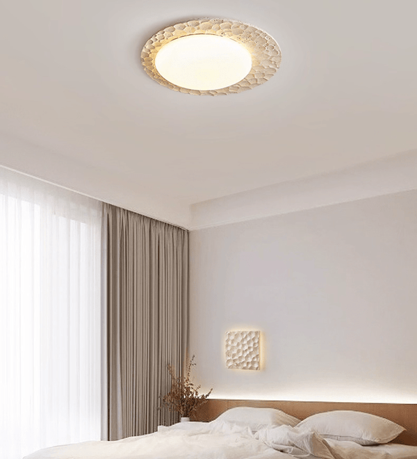 yellow travertine pebbled flush mount ceiling light