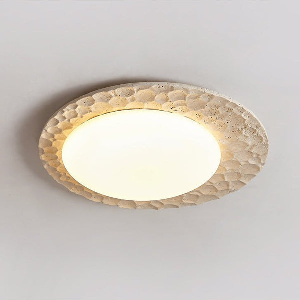 yellow travertine pebbled flush mount ceiling light