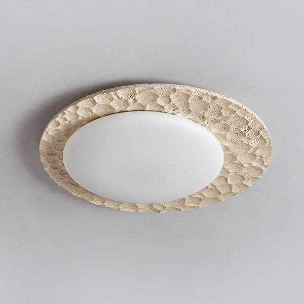 yellow travertine pebbled flush mount ceiling light