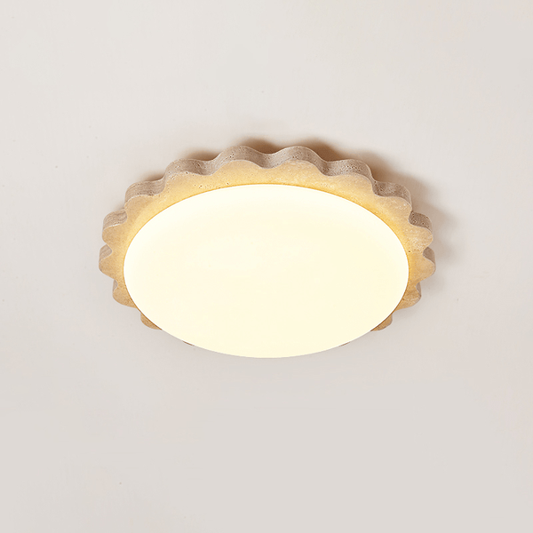 yellow travertine scallop flush mount ceiling light